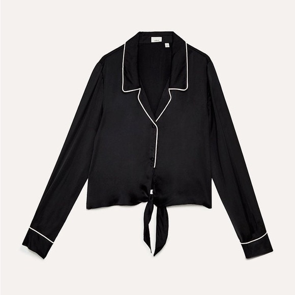 Wilfred Tops - Aritzia Wilfred Tie-Front Blouse - Black/White